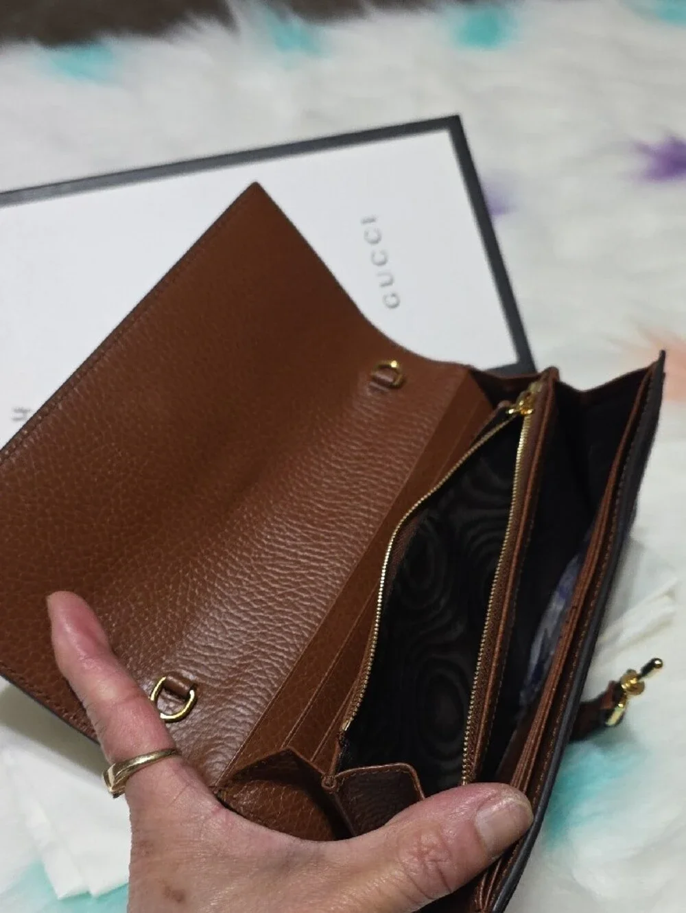 Gucci Denim GG Monogram Wallet with Brown Leather and Gold Hardware And Sling - Picture 3 of 4